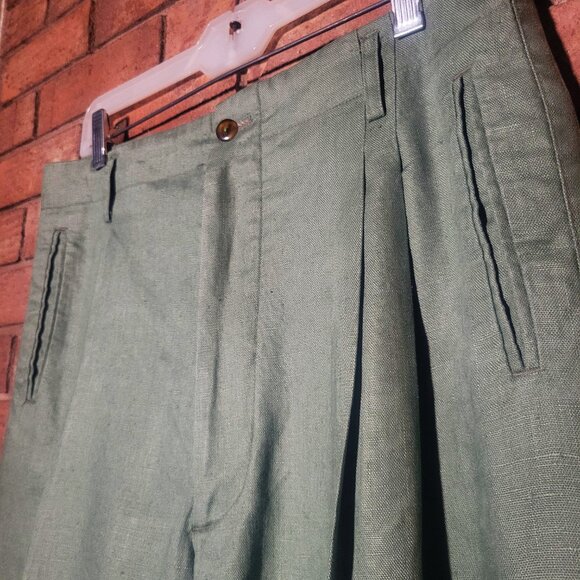 INDEX Linen Women's Wide Leg High-Waisted Pleated Sage Ankle Pant - Size 33/27 - Picture 6 of 15